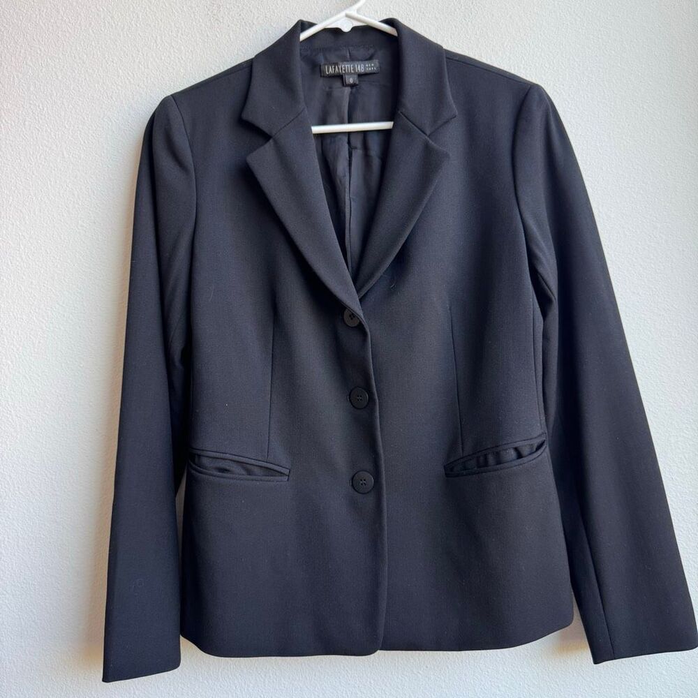 Lafayette 148 Virgin Wool Black Three Button Career Office Blazer Jacket Size 6